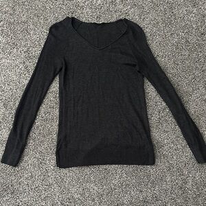 LOFT Dark Grey V-Neck Long Sleeve Knit Top